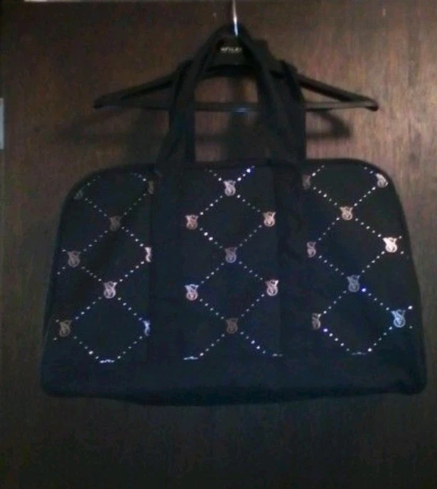 NUEVO CON ETIQUETAS Victoria's Secret VS Logo Grande Fin de semana Negro Acolchado Bolso de Lona con Cremallera Foto 4 de 4