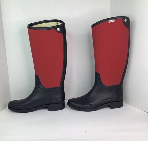 Hunter Bessy Unisex 7B / Regenstiefel rot schwarz Gummi Reißverschluss hinten kniehohe Stiefel - Bild 2 von 3