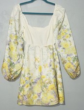 Cottage Core Floral Dress Sweetheart Neckline Balloon Sleeve Open Back Women’s S