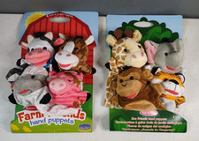 2 Melissa Doug Soft Cuddly Hand Puppets Farm Friends Zoo Friends NEW
