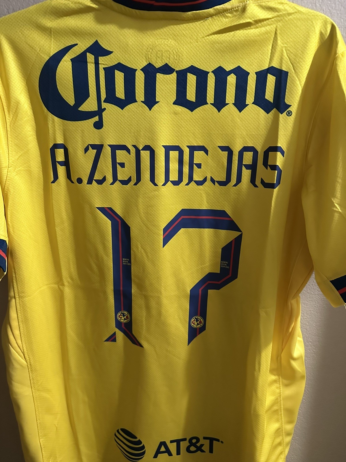 club america jersey 2024/2025 Yellow X Large Tricampeon Patch A. Zendejas  #17