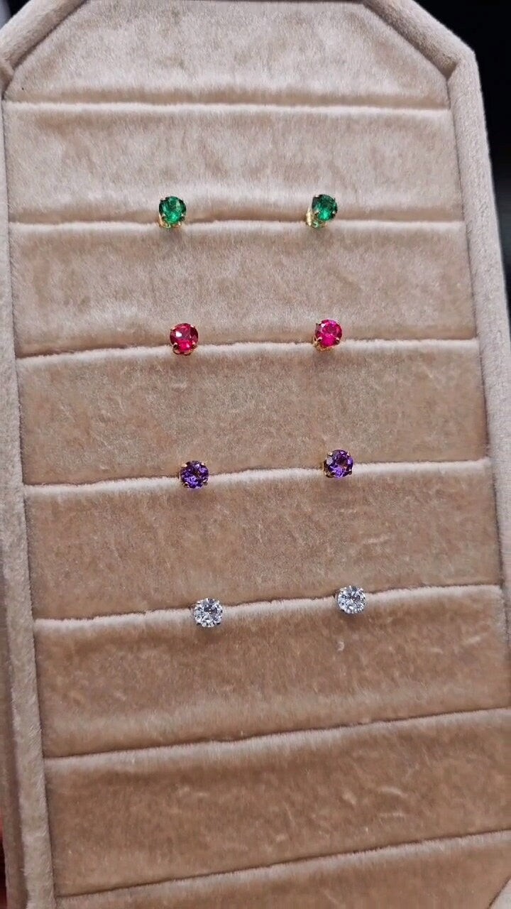 Solid 9ct Yellow Gold Solitaire Ruby Studs - Natu… - image 6