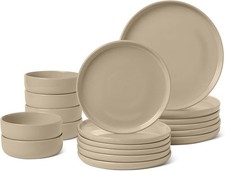 18pc Stoneware Dinner Set Plates Bowls Service for 6 Dishwasher Safe Grey