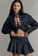 Anthropologie Maeve Mini Skirt Pleated Denim Blue Cotton Vacay Retro Size 2 NWT