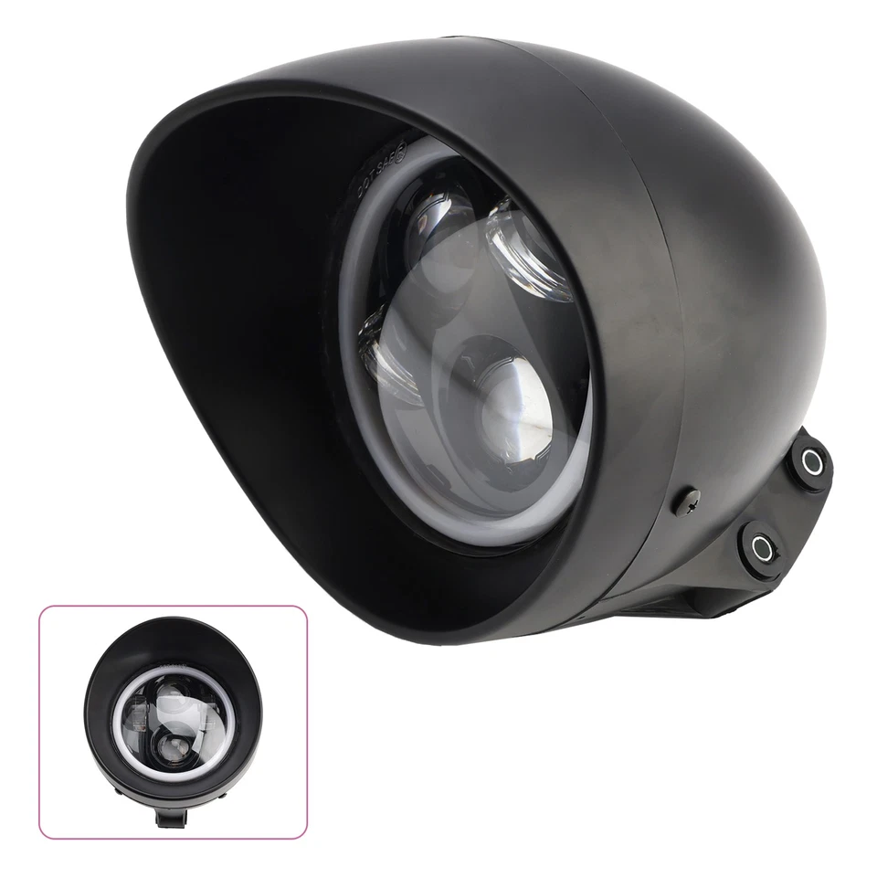 4-Bulbs Beam Headlight Fog Lamp Custom Fits Black For Racer Bobber Chopper E6 - Image 3 of 4