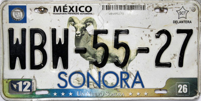 Sonora Mexico Original Nummernschild License Plate  WBW-55-27