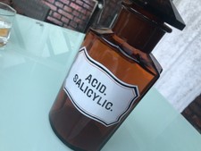 Glas Standgef&auml;&szlig; aus Offizin Apotheke / konisch eingeschliffen Stopfen Inhalt ASS