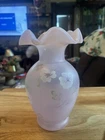 Fenton Glass Ruffled Handpainted Floral Vase