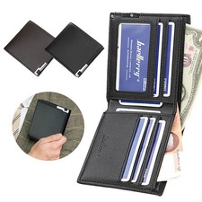 Minimalist Black Leather Card Holder Wallet Slimline Card Cash Pocket Purse Gift