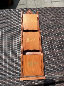 Wood Wall Mounted Hanging Mail Organizer, 3 Compartments, Brown Rectangle 22"