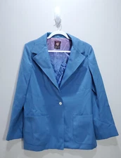 Anne Klein Blazer Womens Size 12 Long Sleeve Blue Wool Ladie Designer USA Casual