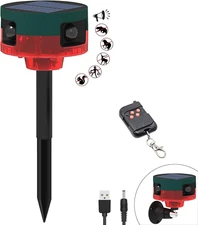 Solar Motion Sensor Alarm Outdoor:Dog Barking & Gunshot Sound,129Db Loud Noise M