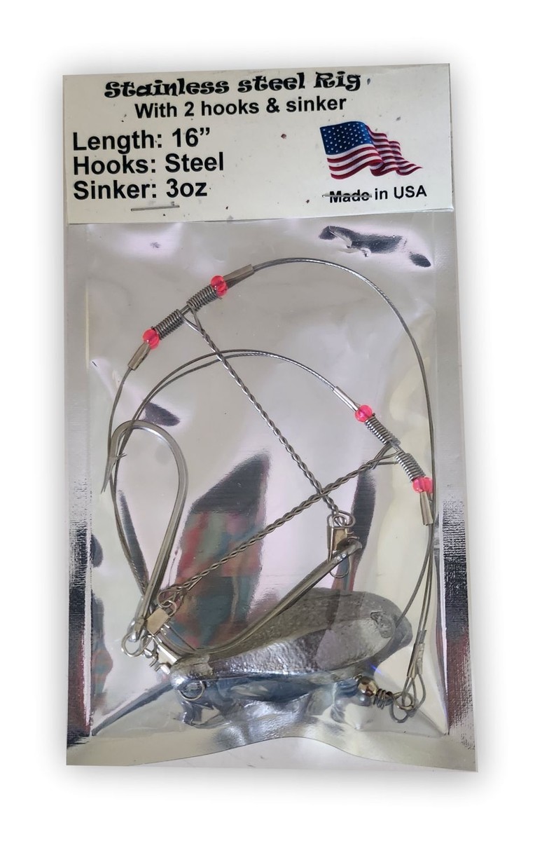 2 x Fishing stainless Steel Leader with Swivels, two hooks & 3oz sinker | eBay 2 x Fishing stainless Steel Leader with Swivels, two hooks & 3oz sinker | eBay