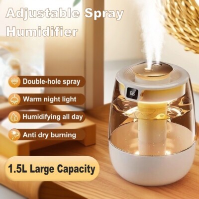 1.5L Humidifiers for Bedroom Ultrasonic Cool Mist LED Humidifier Top Fill Quiet