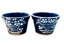 2 Blue White GL Italy Mini Hand painted cottage Pots summer holiday gift
