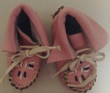 VINTAGE Baby Moccasins Soft Sole Leather Pink