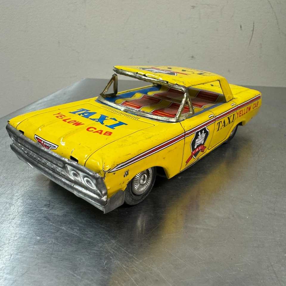 Vtg c.1950s YELLOW CAB Taxi Tin Toy - Made in Japan - 7.25" - Image 2 of 4