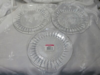 SET OF 3 LUMINARC DIAMANT CLEAR GLASS DESSERT PLATES 7 3/8'' NEW 