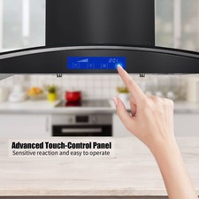 30in Island Range Hood 900CFM Black Stainless Steel Vent 3-Speed Touch Panel New