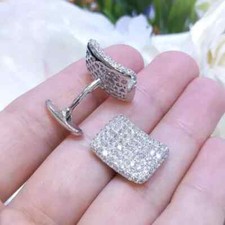 2Ct Round Cut Lab-Created Diamond Men's Cluster Cufflinks 14K White Gold Plated