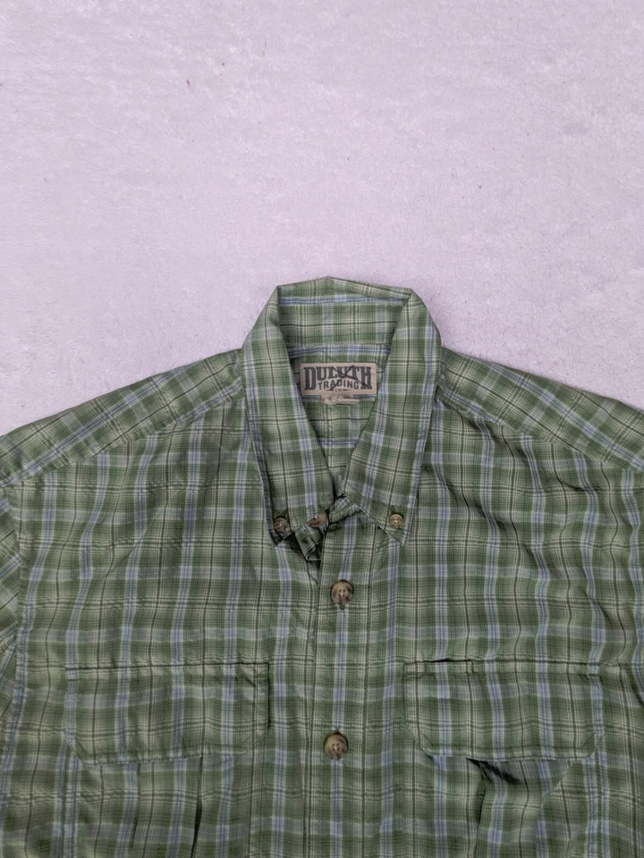 Duluth Mens M Green Blue White Poly Nylon Camp Button Down Shirt Short Sleeve - Image 3 of 4