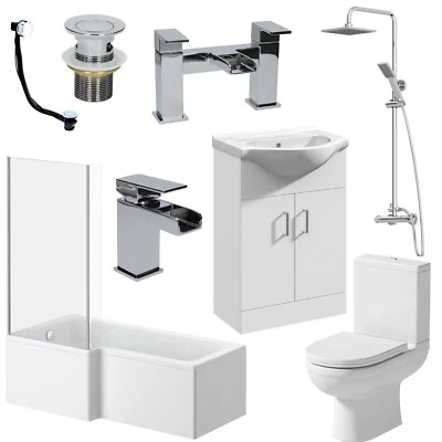 AFFINE Ceramica Milan Bathroom Suite with 1700mm LH Bath, Toilet, Vanity Unit, Taps, Sh