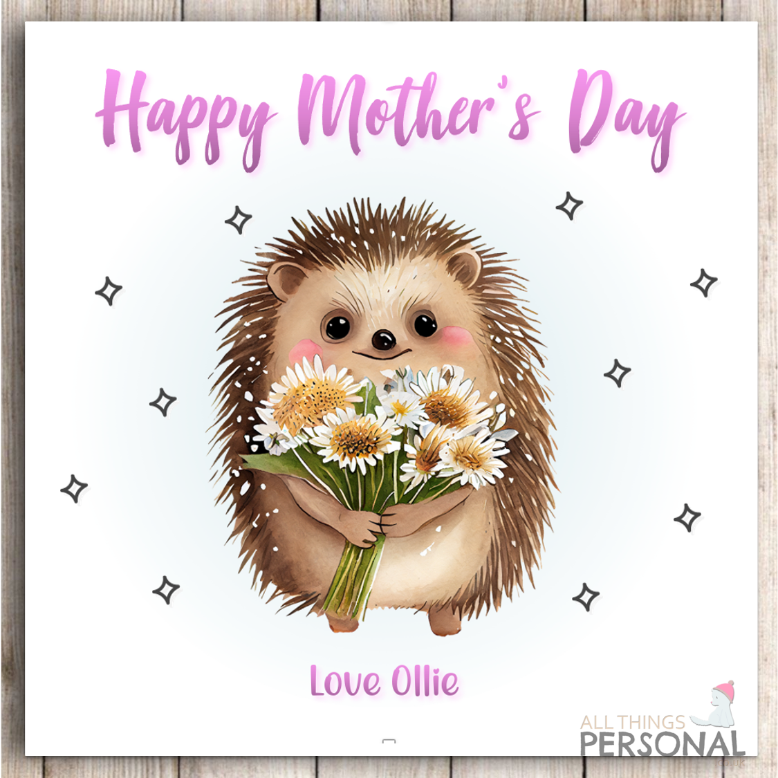 Hedgehog Mothers Day Card for Mum Mummy Grandma Nanny Nannie Nanna Nan Mother's