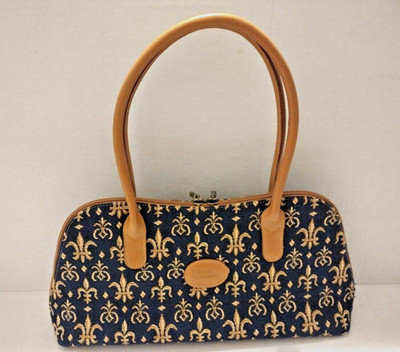 ''Fleur de Lys'' Tapestry Handbag with Leather Trim, by Royal Tapisserie, France B