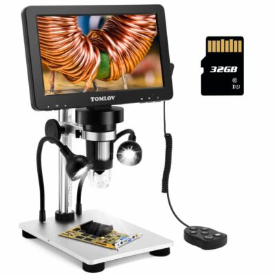 TOMLOV 7'' Digital Microscope 1200x Coin Magnifier soldering 1080p HD Video photo