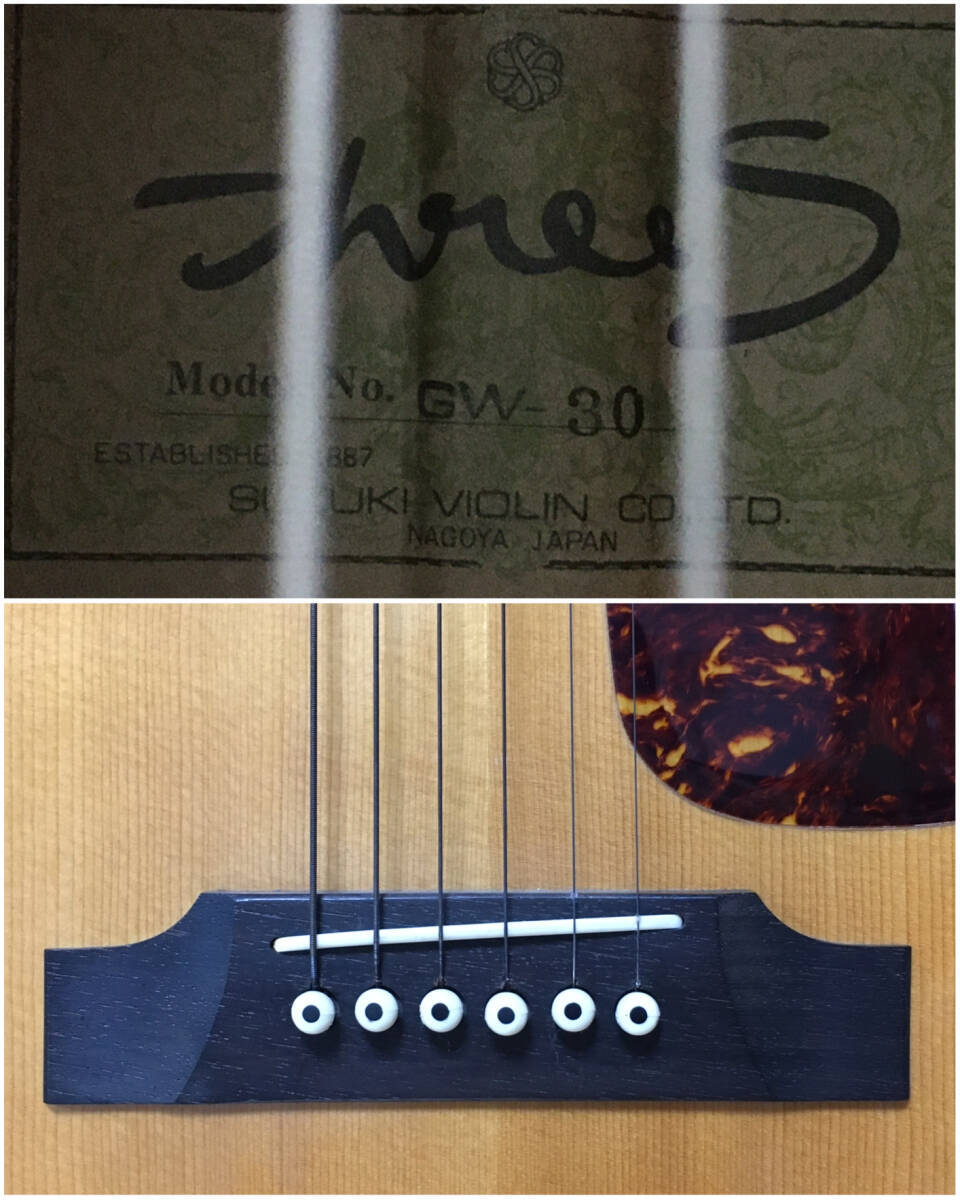 専用！SUZUKI VIOLIN スズキバイオリンThree S GW-30 Acoustic Guitar Threes GW-30 1970s Suzuki Violin Japanwith