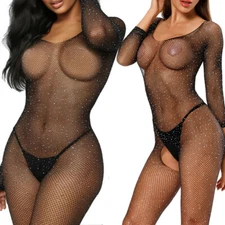 4Styles Sexy Lingerie Women Bodysuit Babydoll Sleepwear Rhinestone BodyStocking