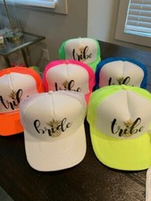Bachelorette Party Hats, fluorescent wedding trucker caps 1 Bride  10 Tribe 