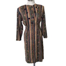 Vintage Niya Collection Tribal Aztec Print Dress Long Sleeve Asymmetrical Button