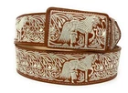 CINTO CHARRO BORDADO. MENS HORSE EMBROIDERED WESTERN BELT. VAQUERO LEATHER BELT