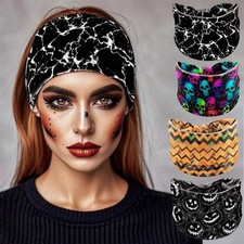 4 PCS Headbands Halloween Pumpkin Skull Print Headband, Sports Yoga Headscarf