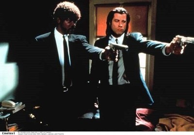 Pulp Fiction Samuel L. Jackson John Travolta Jules & Vincent aim 12x18 poster