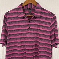 Adidas Golf Polo Shirt Mens Large Pink Stripe Short Sleeve Performance NN-5