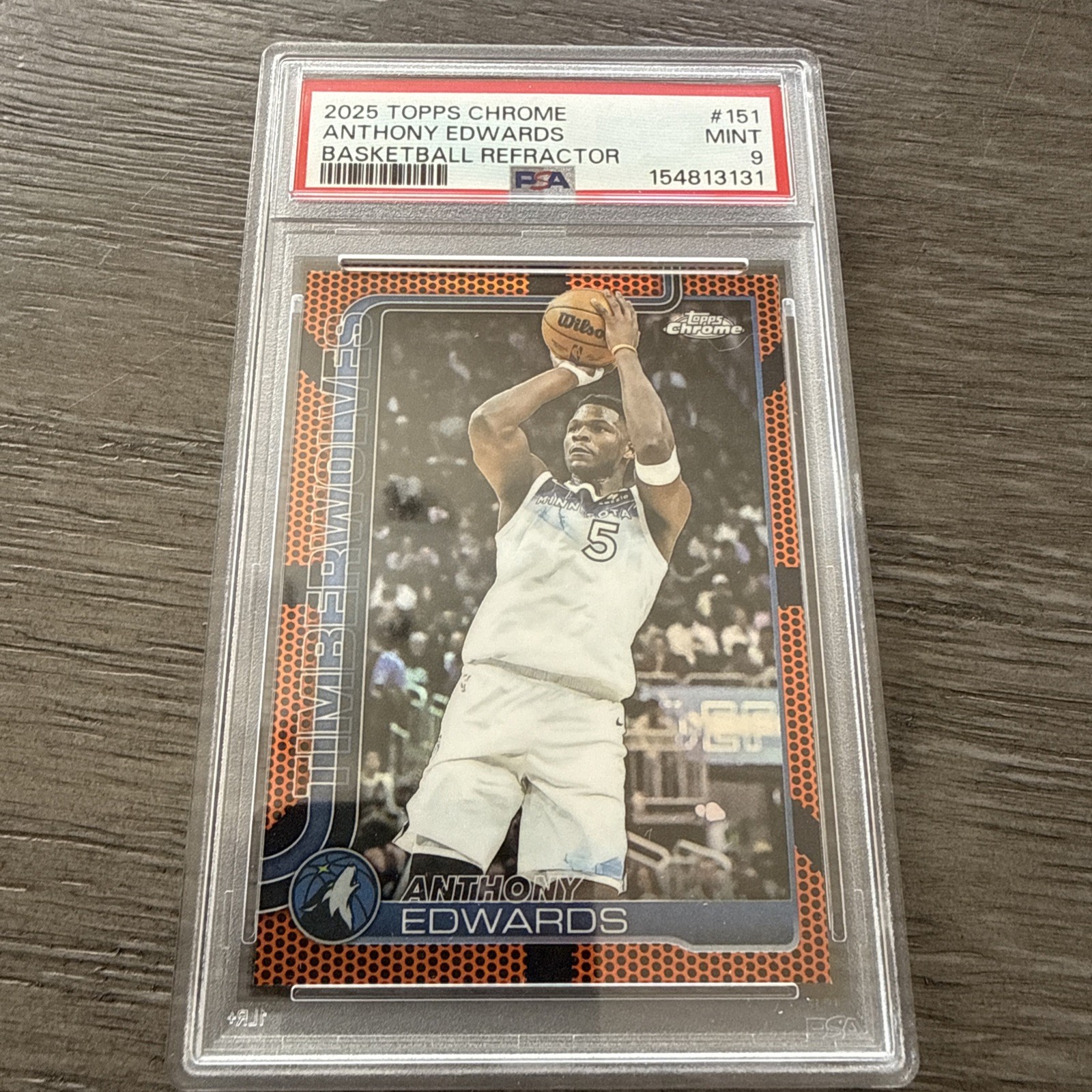 2025 TOPPS CHROME BASKETBALL REFRACTOR #151 ANTHONY EDWARDS PSA 10