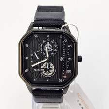 Men's 42MM Minimalist Watch Black Case Black Dial Date Black Canvas Band Straps