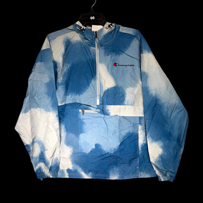 Champion Men s Hooded Full Zip Tie-Dye Windbreaker Jacket Blue/White M