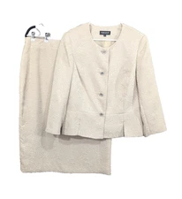 John Meyer Skirt Suit Women's 14 Cream/Tan Blazer Jacket & Pencil Skirt Wedding