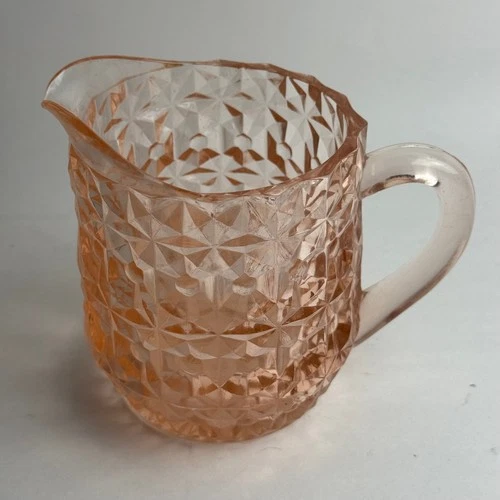 Jeanette Pink Depression Glass Buttons And Bows Pitcher Pressed 5"