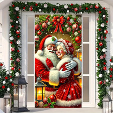 Christmas Door Cover 71X35 Inch Santa and Mrs. Claus Door Banner, Winter Holiday