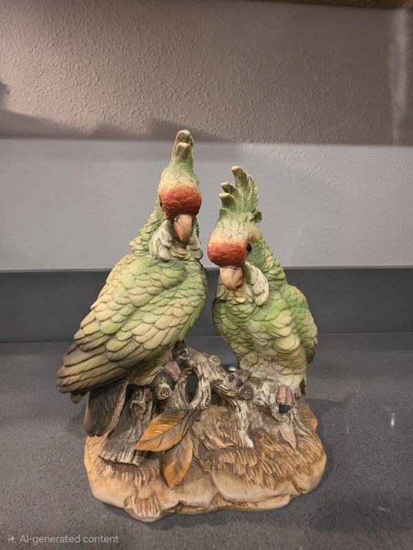 Vintage Andrea by Sadek Green Cockatoos Parrots Figurine Pair - No Box Damaged