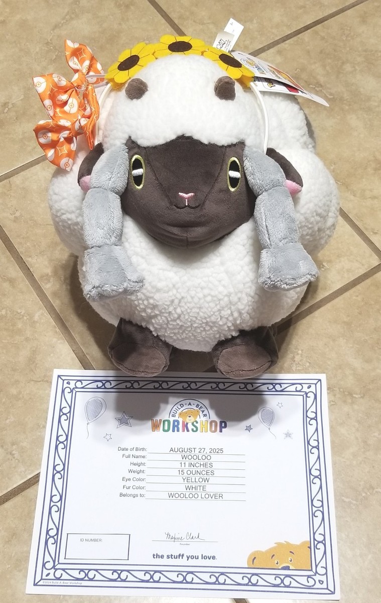 Build A Bear Pokemon Wooloo Plush With Sound, Headband/Bows, Certificate  Bundle