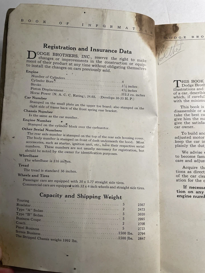 Antique 1925 Dodge Brothers automotive manual book - Image 3 of 4