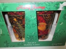 Set of two (2) vintage Susan Winget Latte Mugs Holiday Christmas Winter Cups