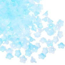 500Pcs 0.3x0.5" Acrylic Frosted Flower Beads Trumpet Flower Beads, Light Blue