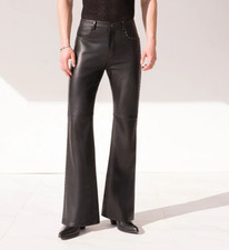 Men's Black Leather Pant 100% Real Lambskin Slim fit skinny Moto Biker Pants W34