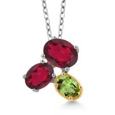 925 Silver and 10K Yellow Gold Ruby Red Mystic Topaz and Peridot Pendant